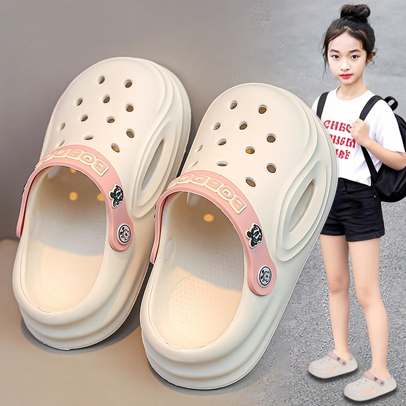 巴布豆拖鞋儿童洞洞鞋女童2025新款防滑包头凉拖鞋女孩户外朔溪鞋