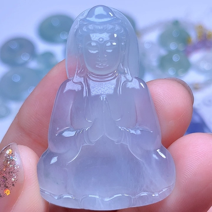 翡翠裸石高冰素衣观音