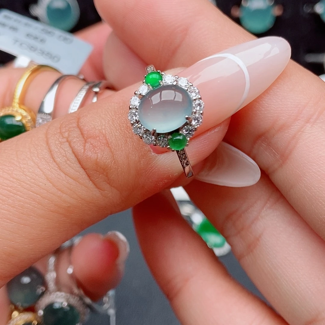 翡翠戒指银S925镶嵌45884