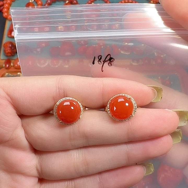 南红玛瑙银S925镶嵌耳饰
