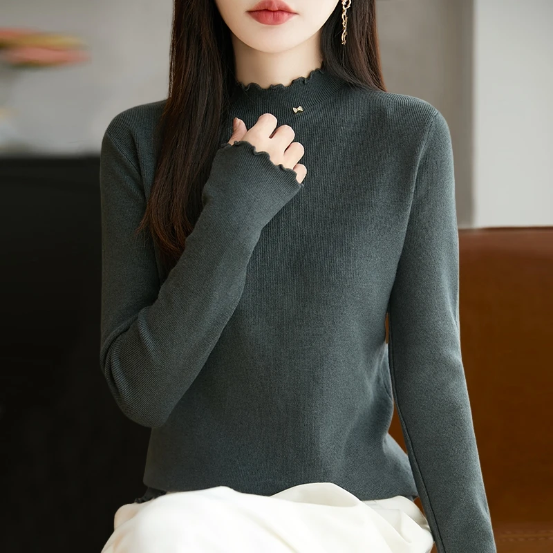 大码半高领针织打底衫女秋冬新款宽松内搭遮肚子显瘦洋气上衣毛衣