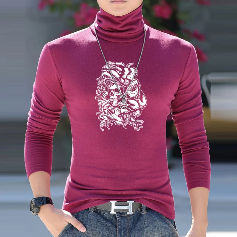 秋衣潮流青少年舒适体恤秋季长袖男士t恤舒适印花高领内搭打底衫