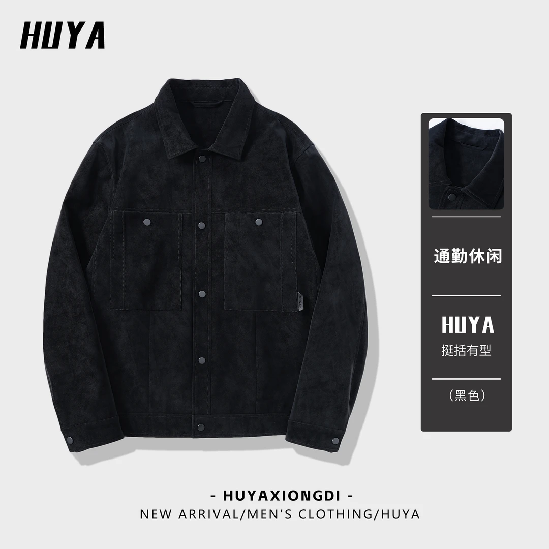 【虎牙兄弟】皮衣男款爆款2025春季新款日系复古高级感翻领夹克6604