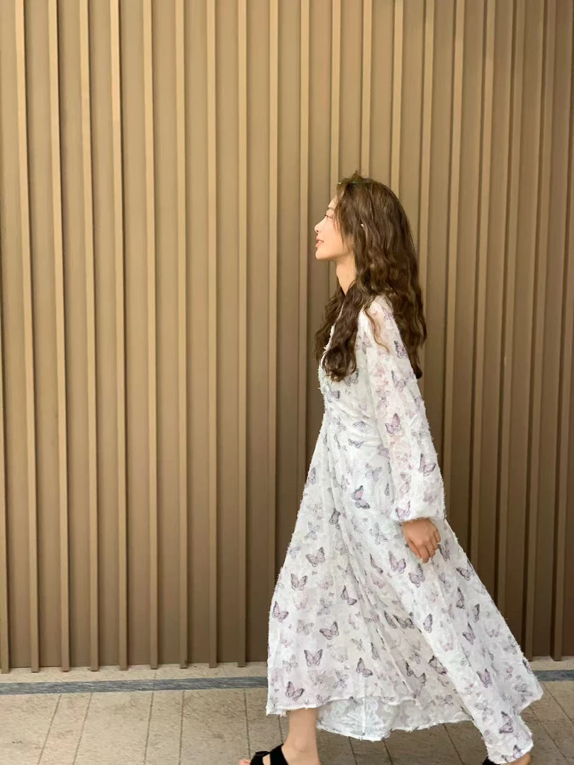流苏蝴蝶 烧花连衣裙