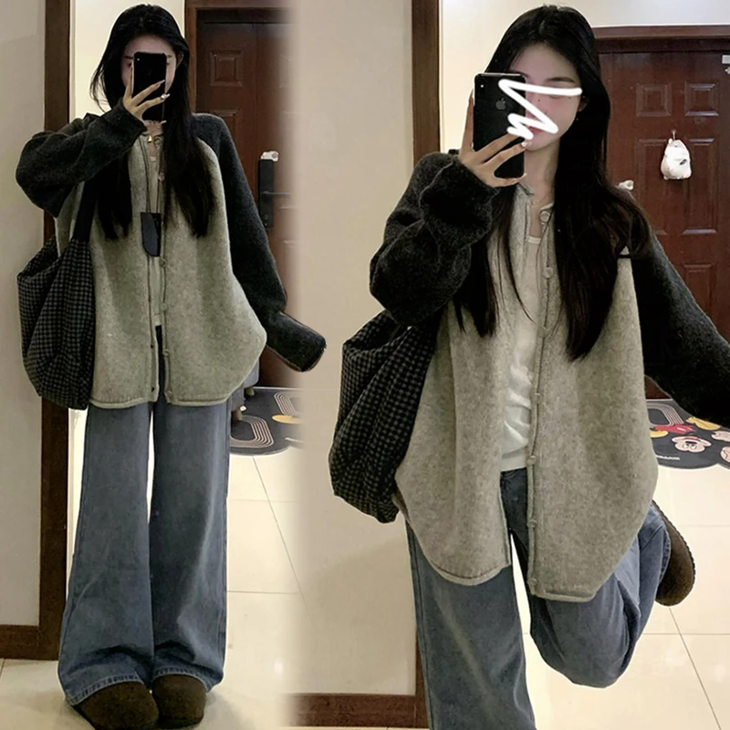 孕妇装2025秋冬款新款时尚韩版拼色毛针织百搭外穿牛仔裤两件套装