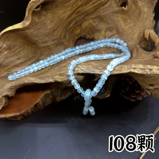 天青冻108粒岫玉高冰108颗天然岫玉天青冻雪花棉10佛珠叠戴手串