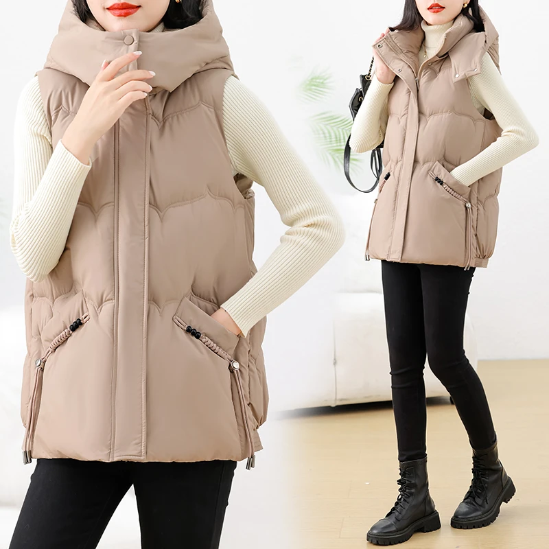 冬季新款可拆帽棉马甲女短款时尚洋气棉马夹学生棉坎肩背心外套