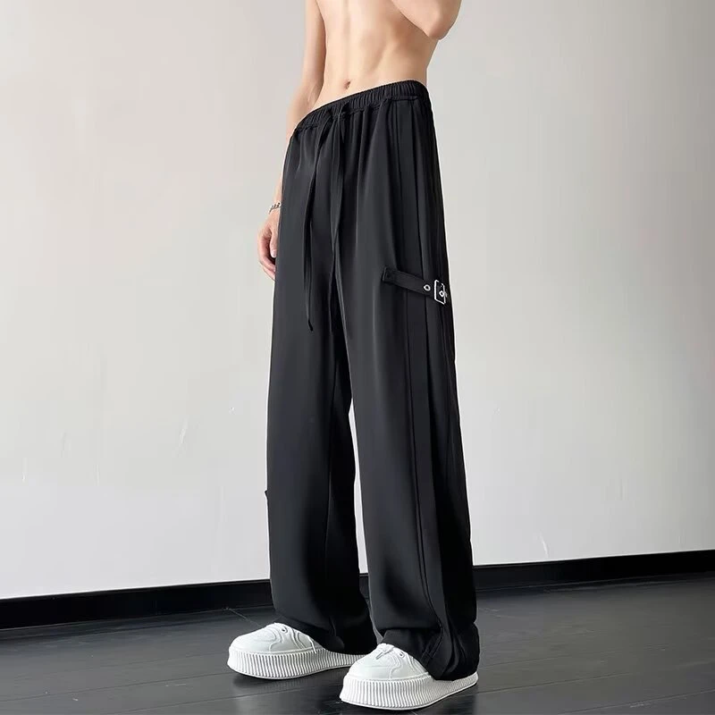 夏季新款凉感休闲裤男小众设计感直筒长裤潮牌高级感垂感裤子