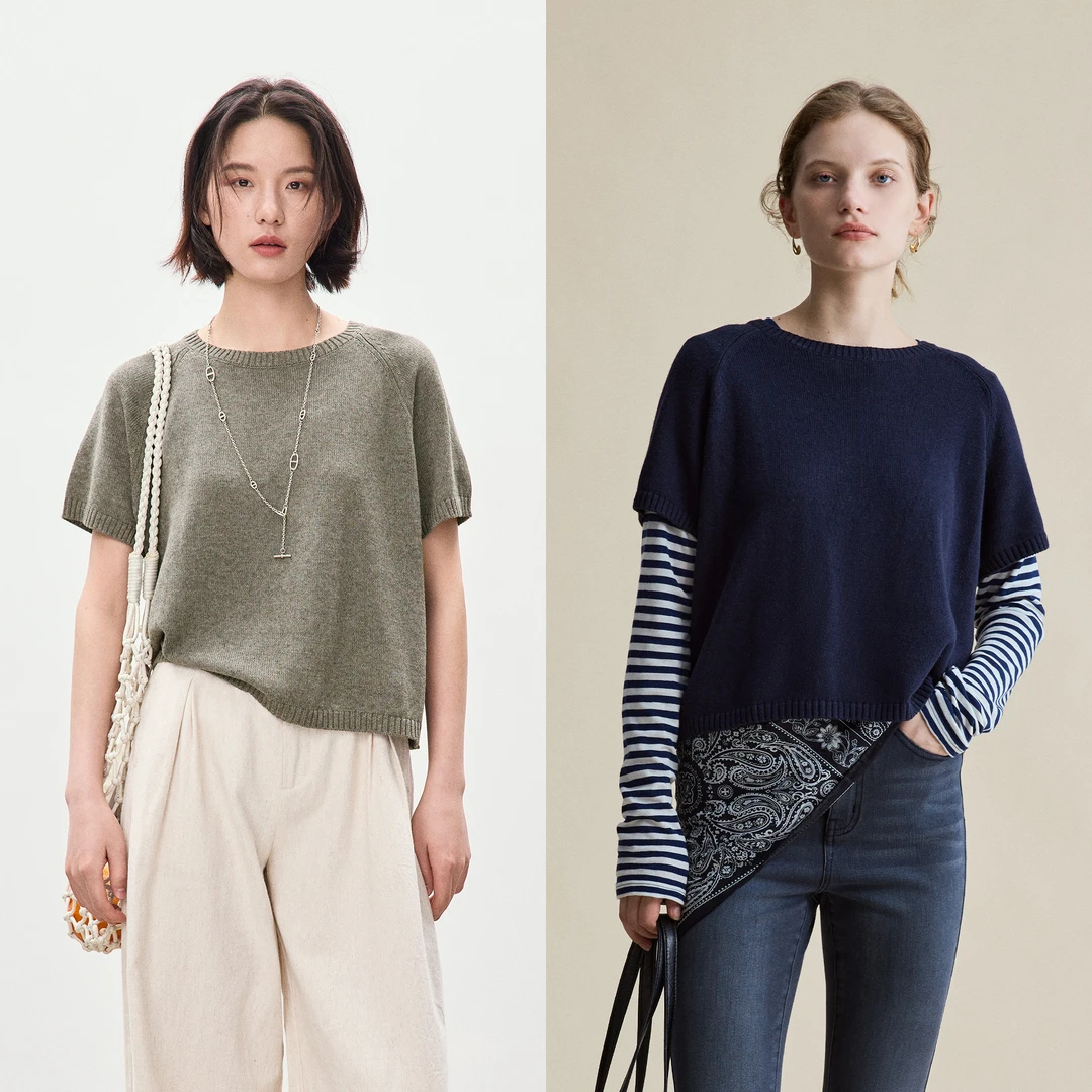 鲸乎天然凉感亚麻宽松廓形纯色针织短袖女2025春夏通勤简约T恤