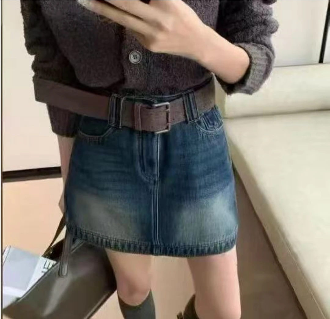 5029号3601#百搭简约休闲显瘦牛仔半身裙带里衬裤