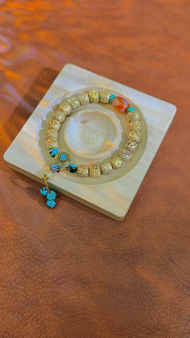 A60风化鸡油黄陈籽老星月手串民族风多宝带配饰男女款文玩