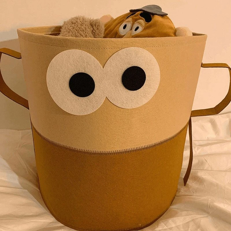 家用大眼仔置物篮大容量可折叠毛毡玩具杂物收纳桶