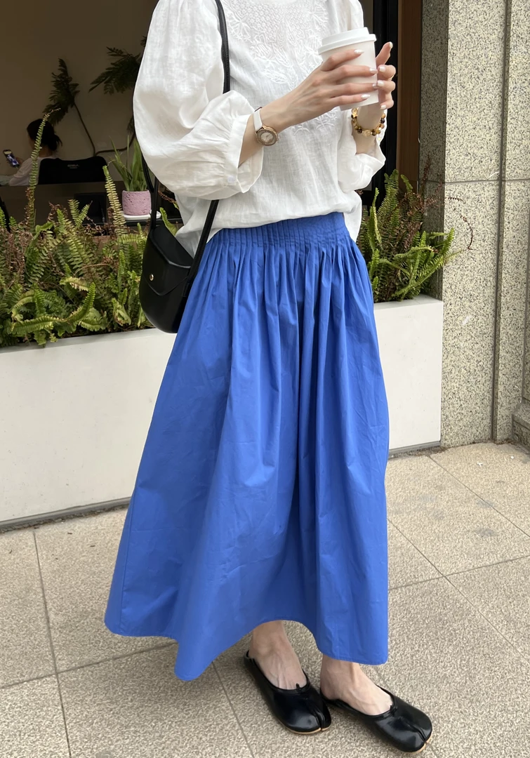 4.9【薇薇绮】全棉设计感百褶边松紧腰半身裙2025新款 D408