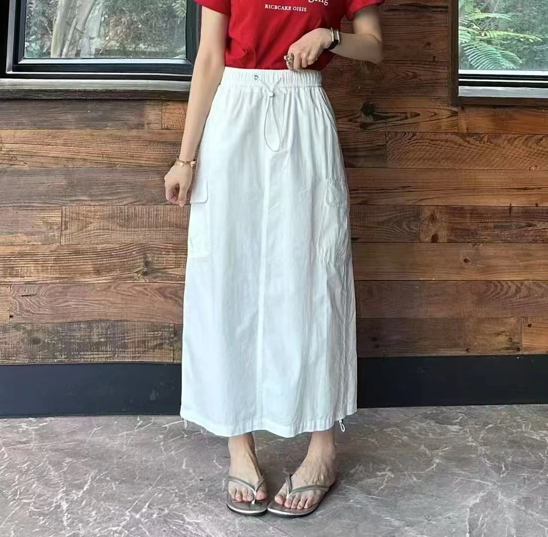 2525# 十三行女装 松紧腰工装半裙 下摆可抽绳 长85