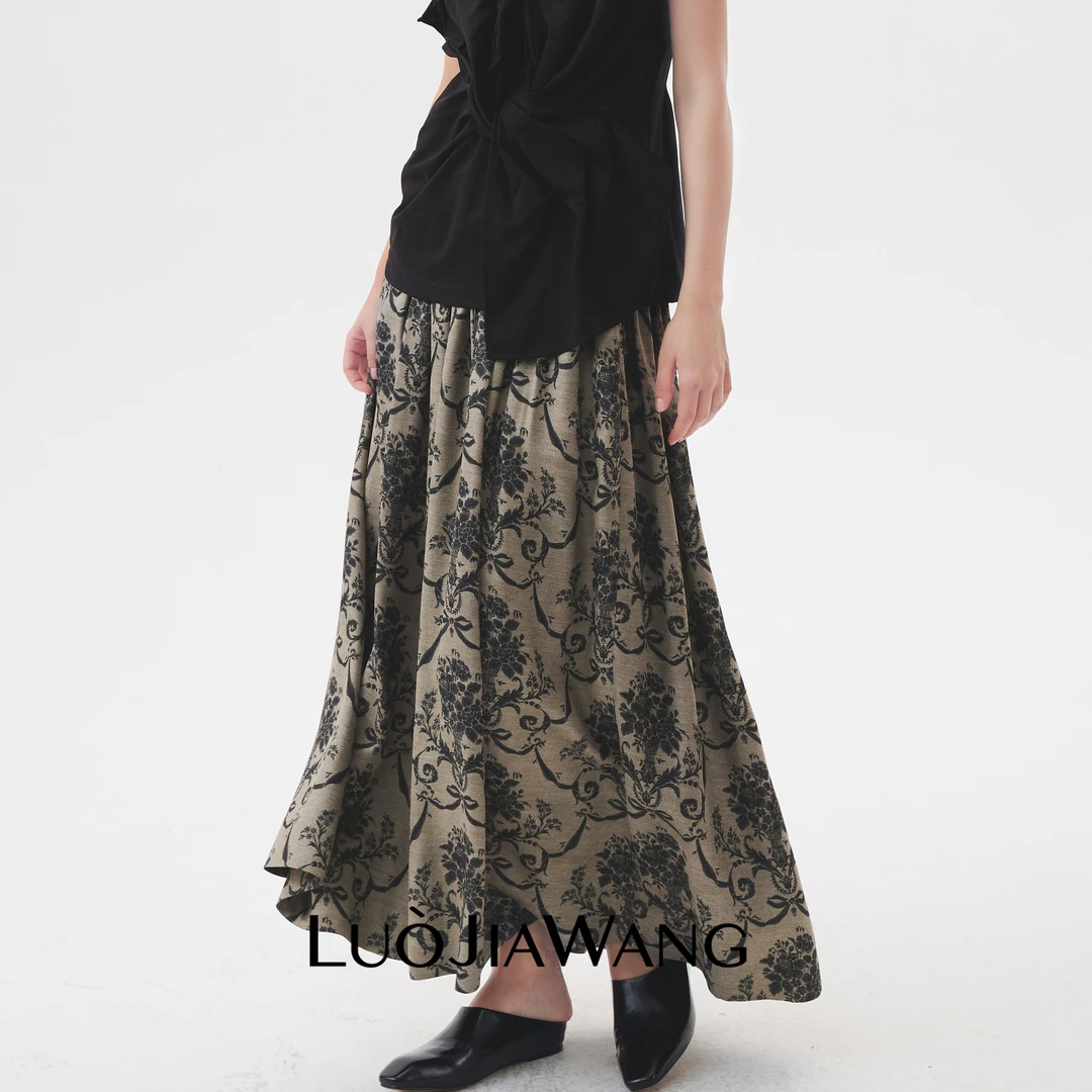 100%桑蚕丝时髦艺术花型质感复古半裙LUOJIAWANG【珞影繁花】