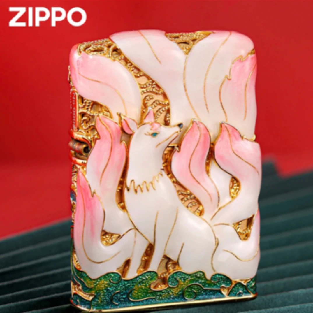 Zippo打火机九尾狐夜光掐丝珐琅重甲机国风防风打火机DYF1
