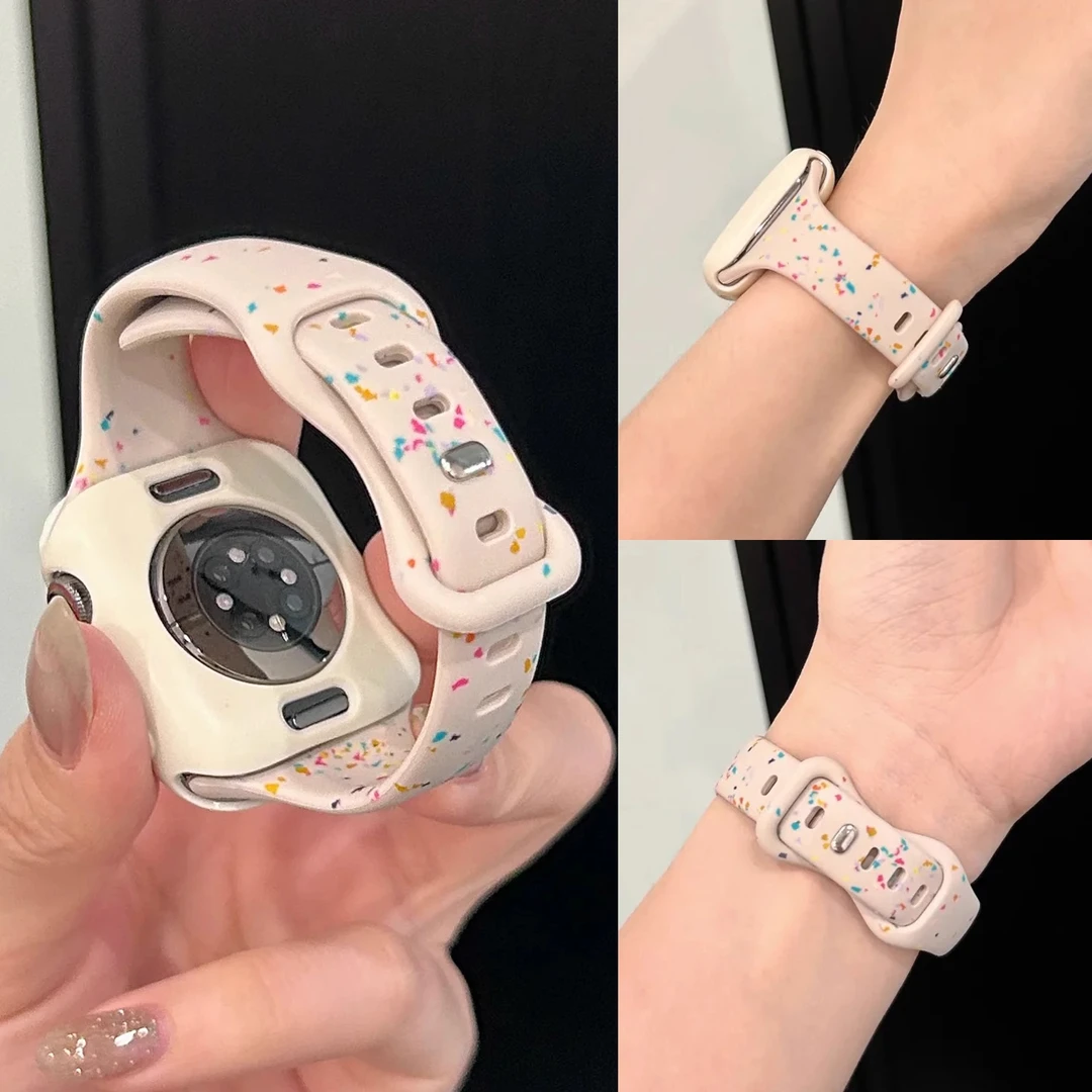【官同款】苹果手表ApplewatchS10彩点小蛮腰硅胶蝴蝶扣iwatch9腕带