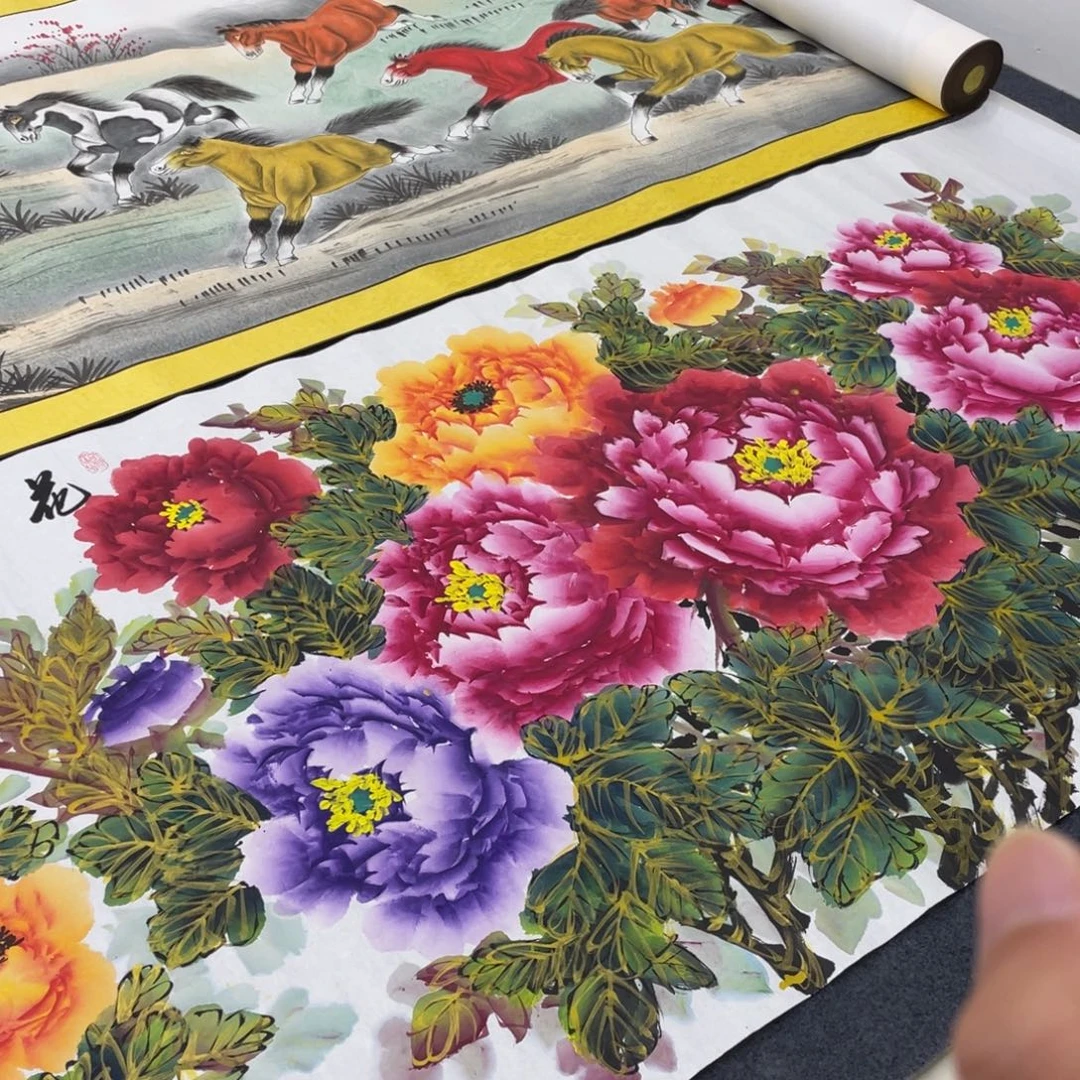 国画金枝玉叶千层牡丹