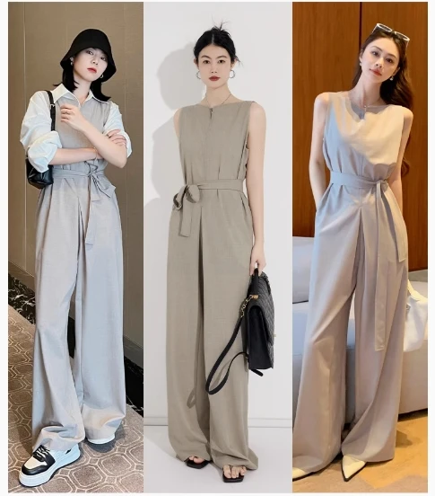 美洋MEIYANG【70系列现货】费尔顿连体裤 仿麻无袖背心阔腿连体衣