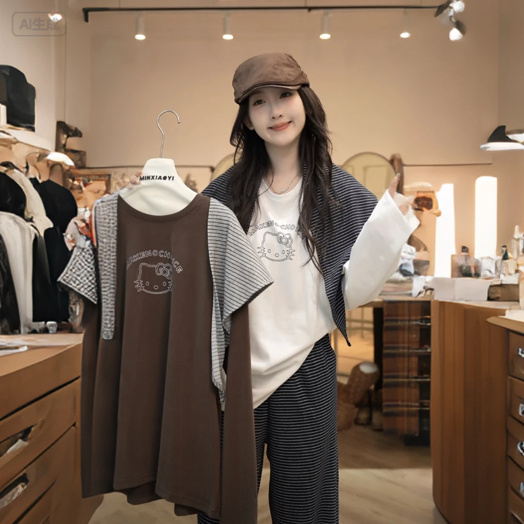 【闵笑一】趣味kt 25早秋新款设计款百搭显瘦上衣潮牌女装T恤女