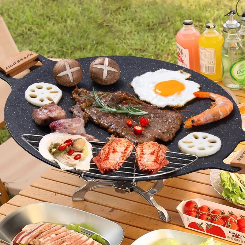 狂鲨烧烤盘户外麦饭石卡式炉电磁炉不粘韩式烤肉锅煎牛排铁板家用