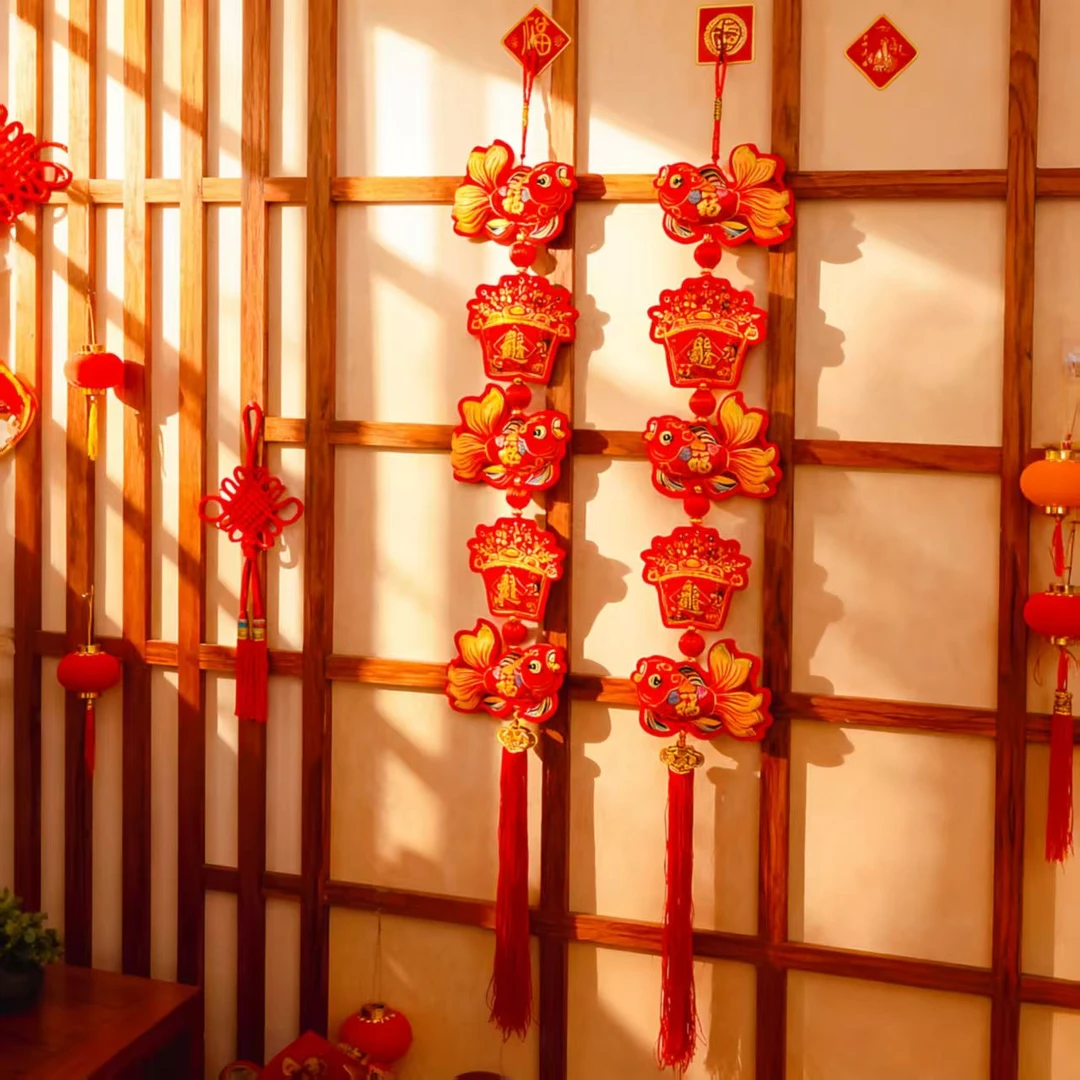 吉祥锦鲤福鱼串居家客厅装饰挂串吉祥五福鱼喜庆过年装饰品