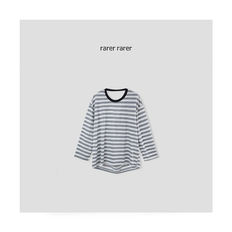【rarer rarer】25SS夏季雾霾蓝条纹后背镂空宽松T恤 2501306