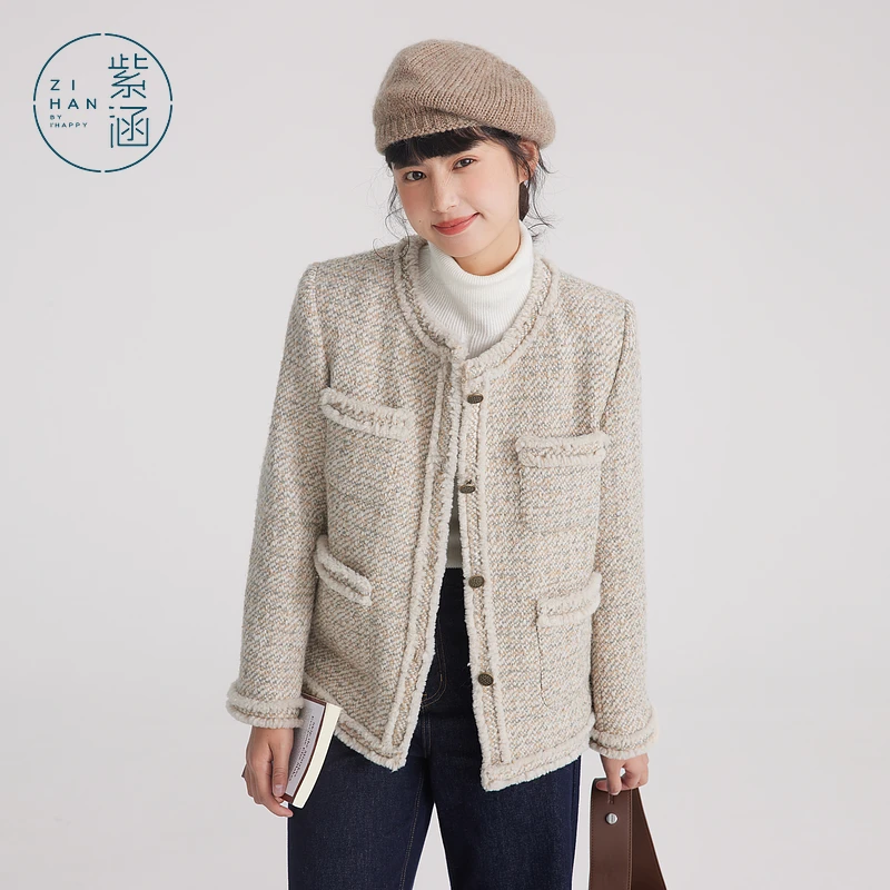 紫涵冬季法式上衣短外套秋季宽松女毛呢粗花呢厚款复古Z3Z09JS059