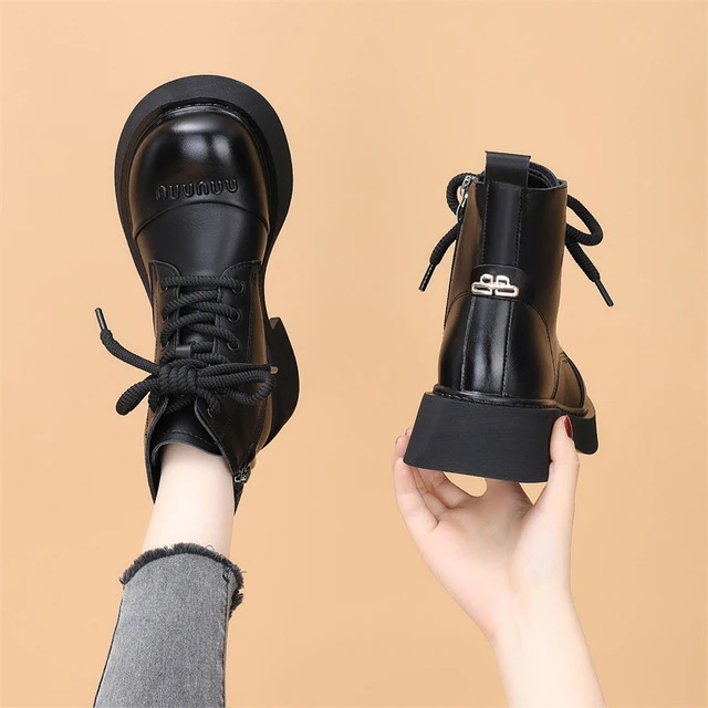 真皮马丁靴女款2025春季新款单靴平底加绒英伦风厚底小个子短靴