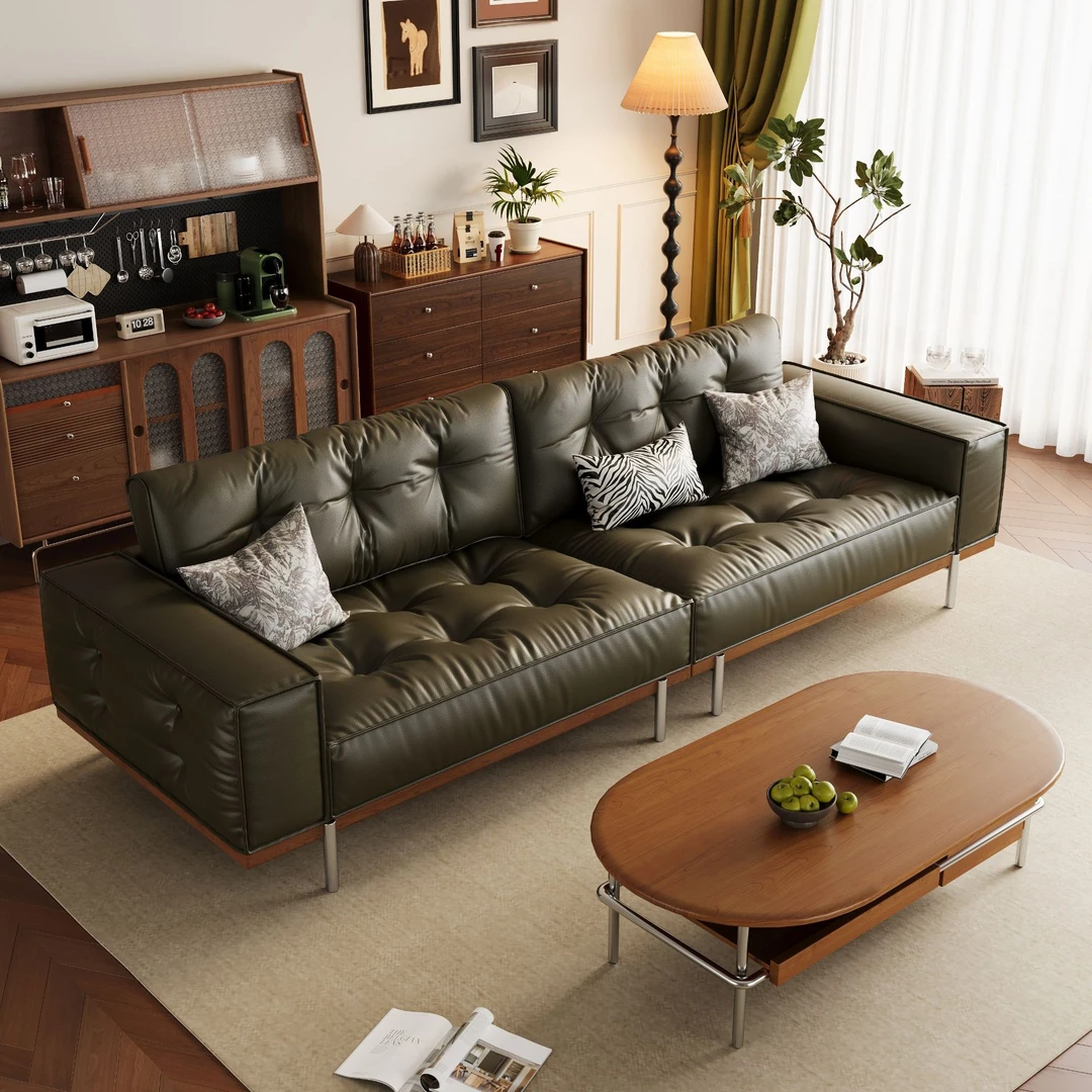 双人移动意式纯色创意轻奢皮艺沙发单人木质工艺极简茶几客厅