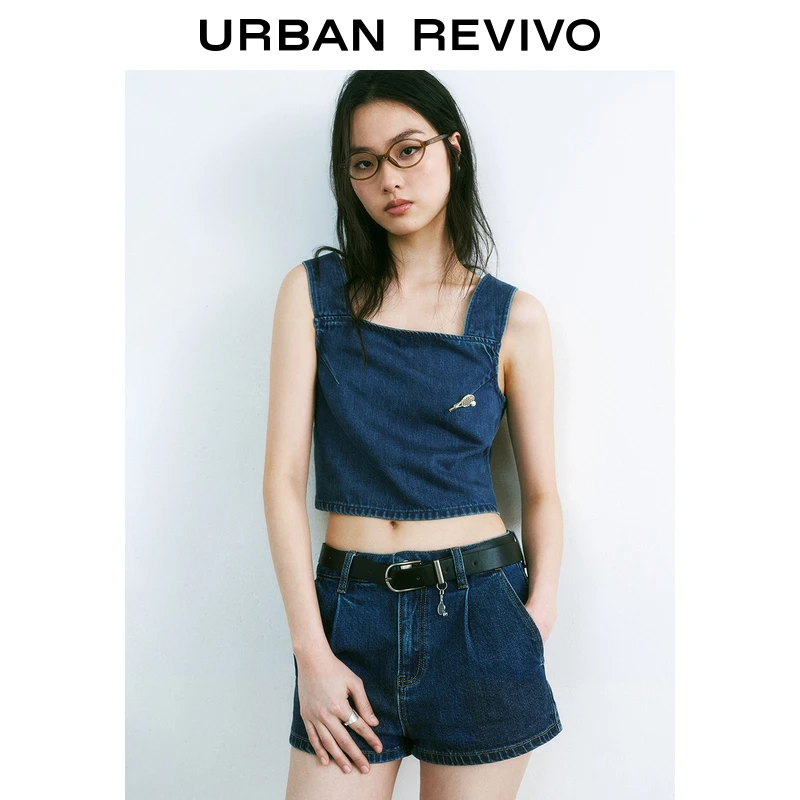 UR2025夏季新款女装复古休闲球拍装饰牛仔衬衫UYU850063