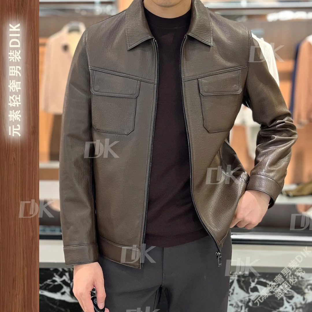 DIK头层羊皮秋冬款男士真皮皮衣外套翻领款老钱风轻奢QW91180-PM