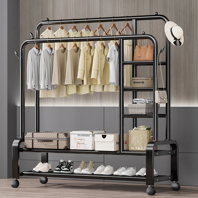 家用挂衣架落地衣帽架客厅可移动衣服架房间阳台立式衣架子晾衣架