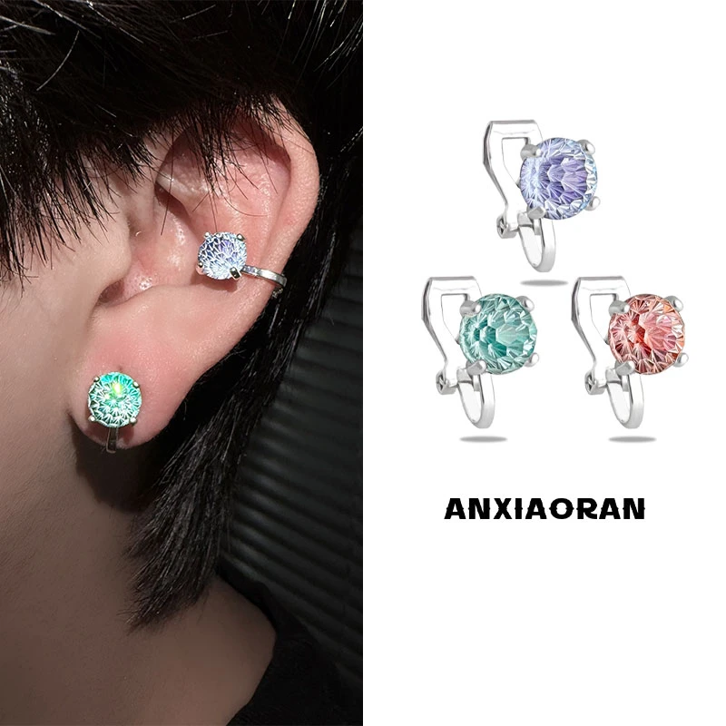合金耳饰 爆闪锆石扳动耳夹女无耳洞耳骨夹免摘防掉牢固耳环轻奢