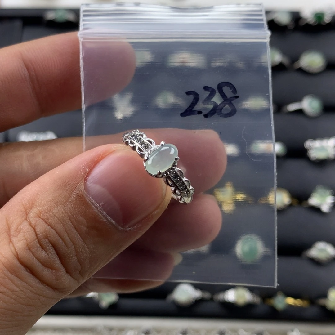酷***️翡翠银S925镀金镶嵌戒指238