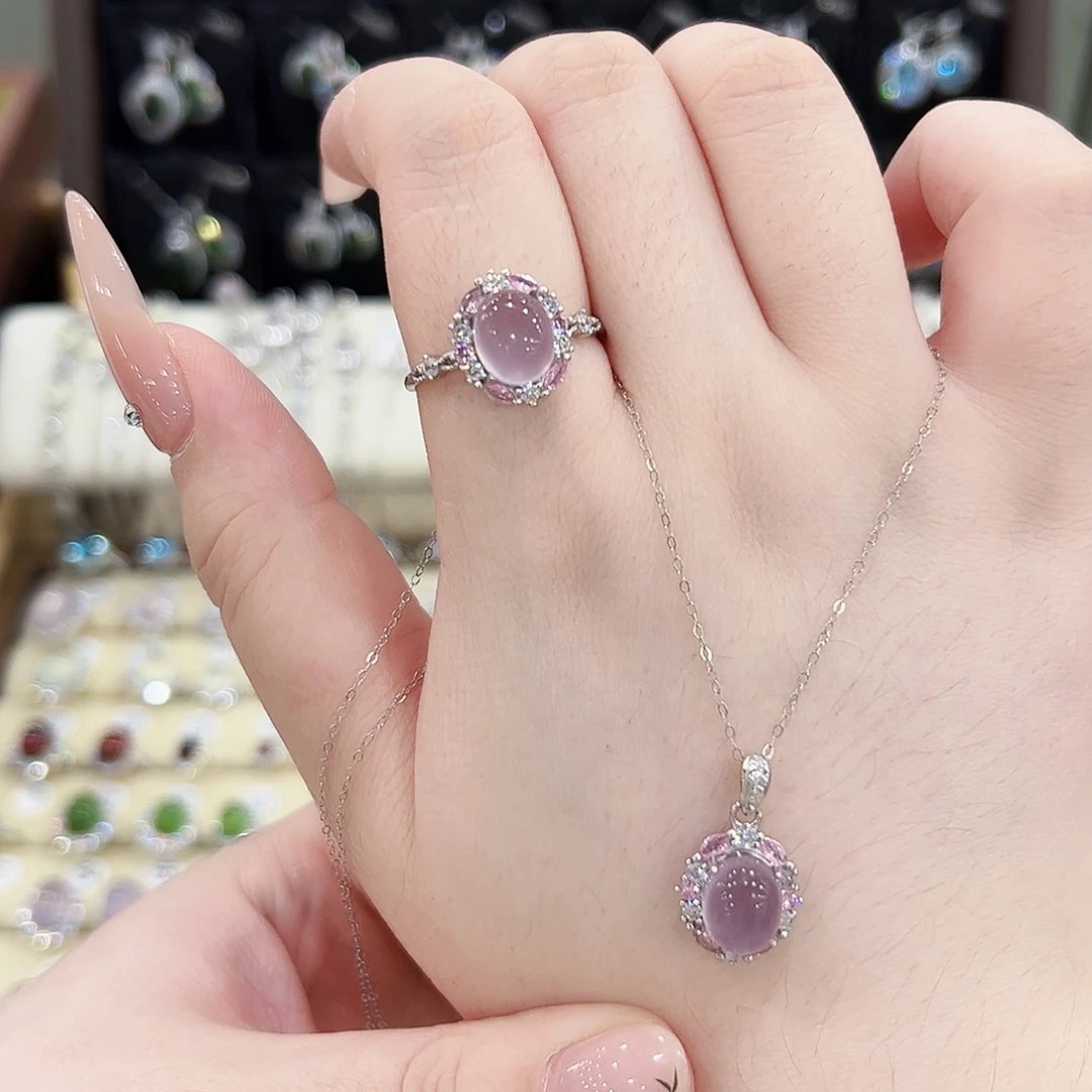 小***月萤石颈饰银S925镶嵌