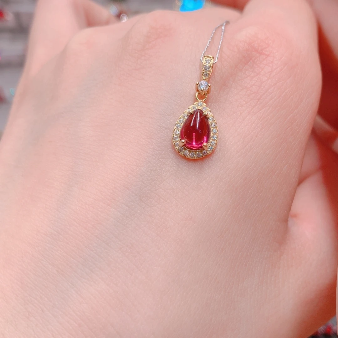 银S925镶嵌吊坠(不含链)石榴石