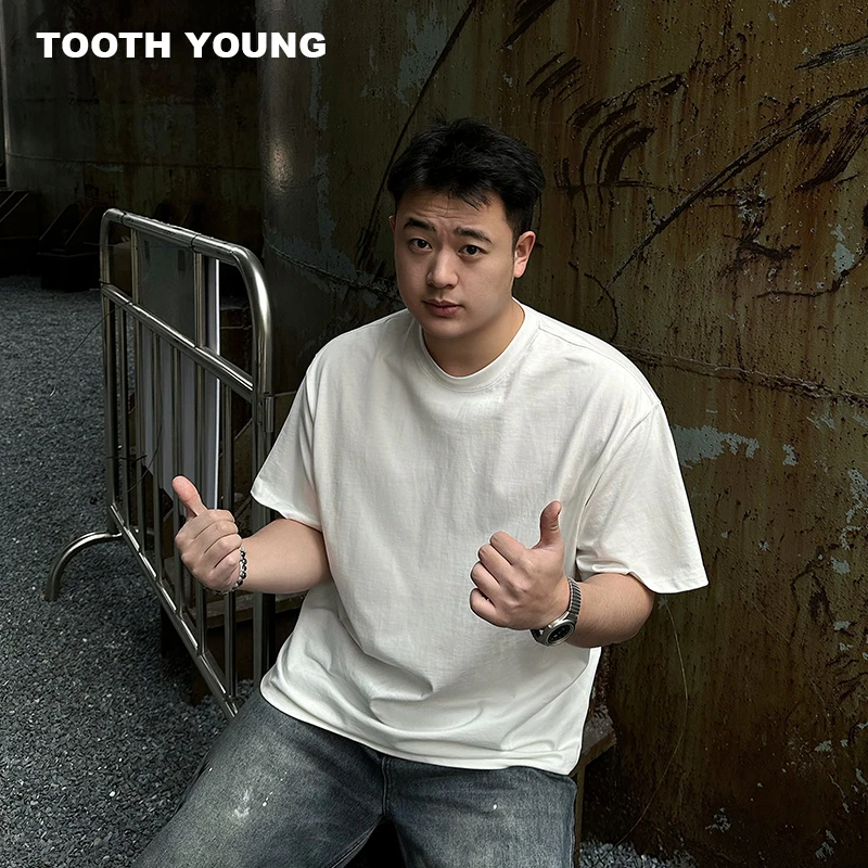 TOOTH YOUNG 【虾线T恤】290克纯棉宽松圆领男士简约宽松纯色短袖