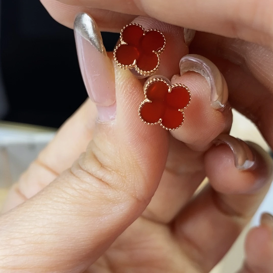 玛瑙/玉髓耳钉18K金镶嵌红10mmk枚