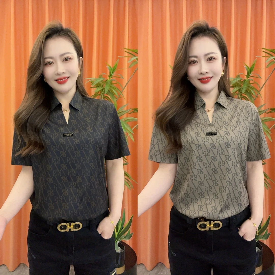 【亚琴男装】2025时尚潮流男士春夏日常百搭个性轻奢V领短袖衬衫