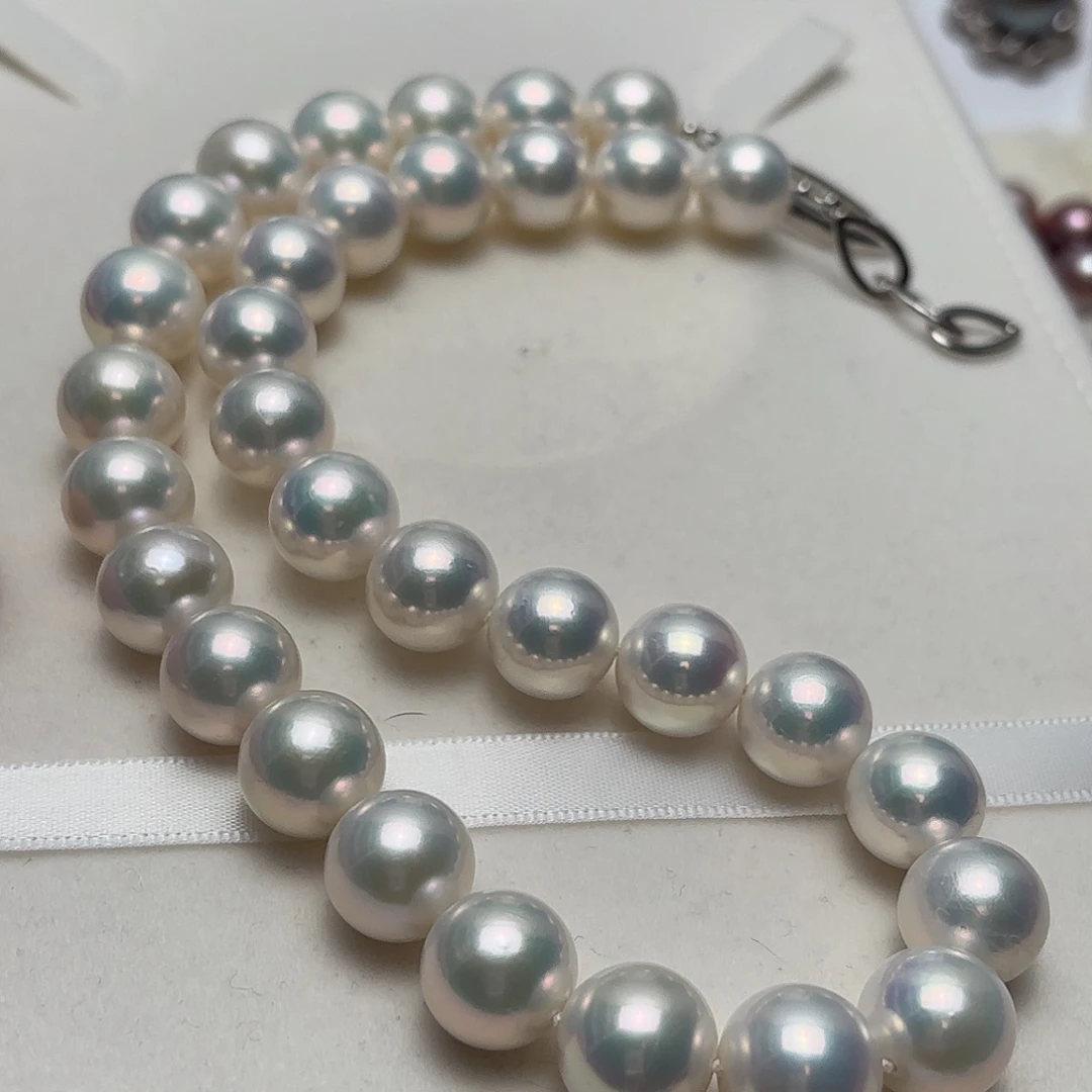 颈饰银S925镶嵌淡水珍珠12-14正圆蓝光赛澳白