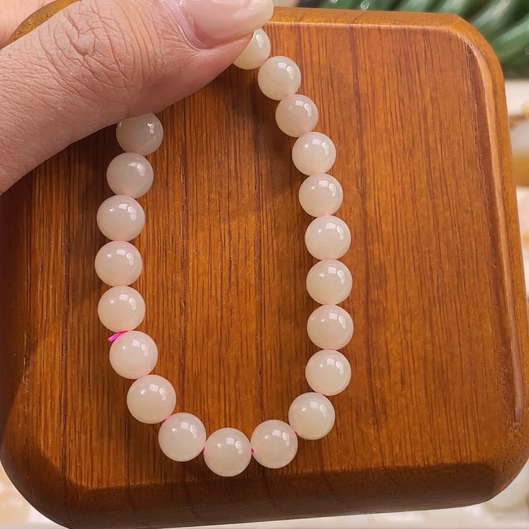 未镶嵌手串和田玉藕粉熟糯肉底手串8mm