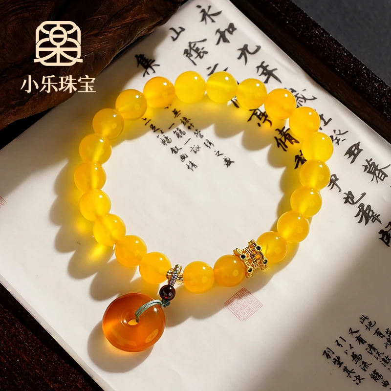 原创设计天然黄玛瑙复古风平安扣吊坠石榴石手链多样性发一-9424