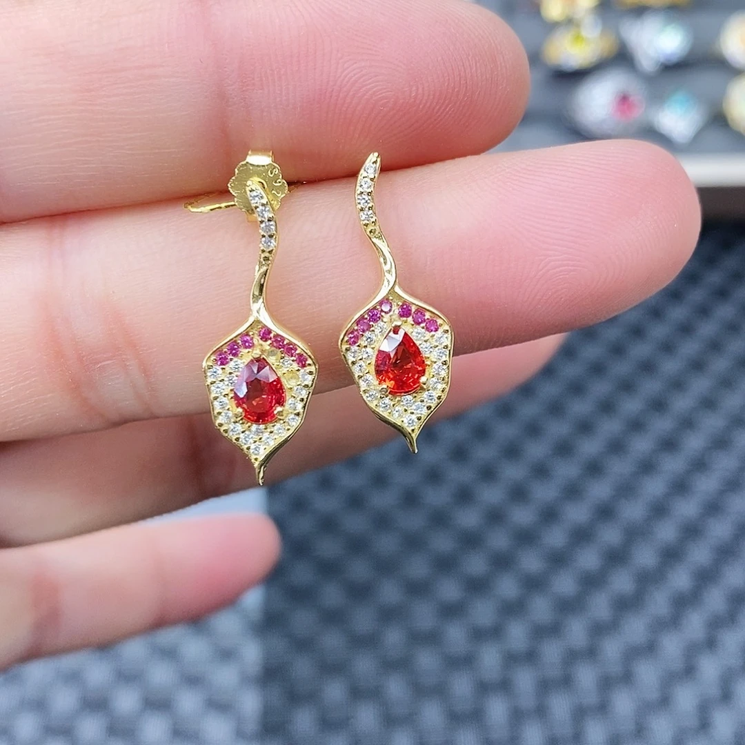 蓝宝石耳饰银S925镶嵌