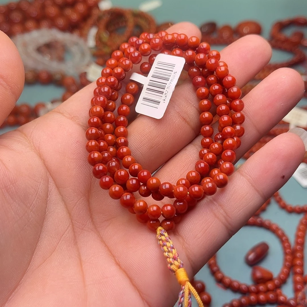 夕***树南红玛瑙未镶嵌手链玫锦红卡5 +