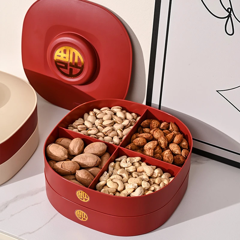 文创礼品过年糖果盒红色福字家用干果盒客厅瓜子零食坚果分格