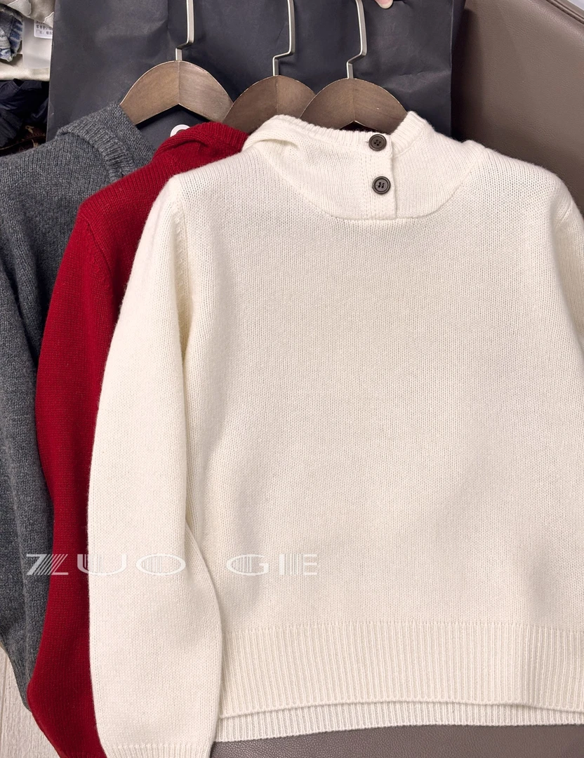 【100%绵羊毛】~软糯温柔感连帽针织衫毛衣加厚针织秋冬卫衣女W