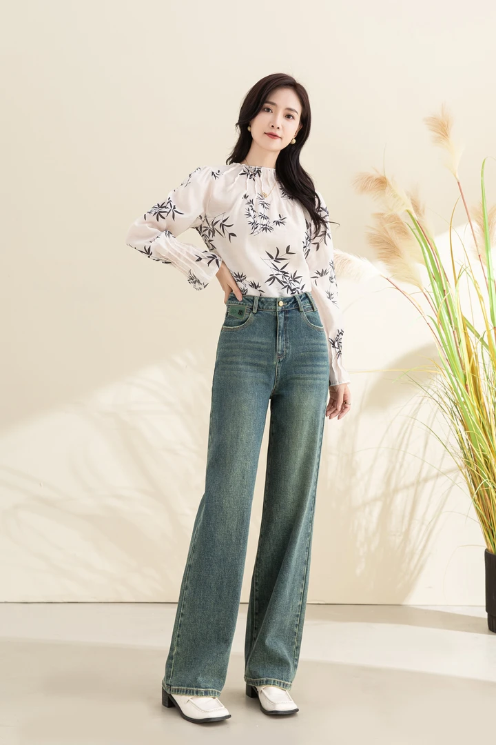 M·SUYA/梦舒雅春款上新窄版小直筒牛仔裤高腰时尚休闲百搭 39027