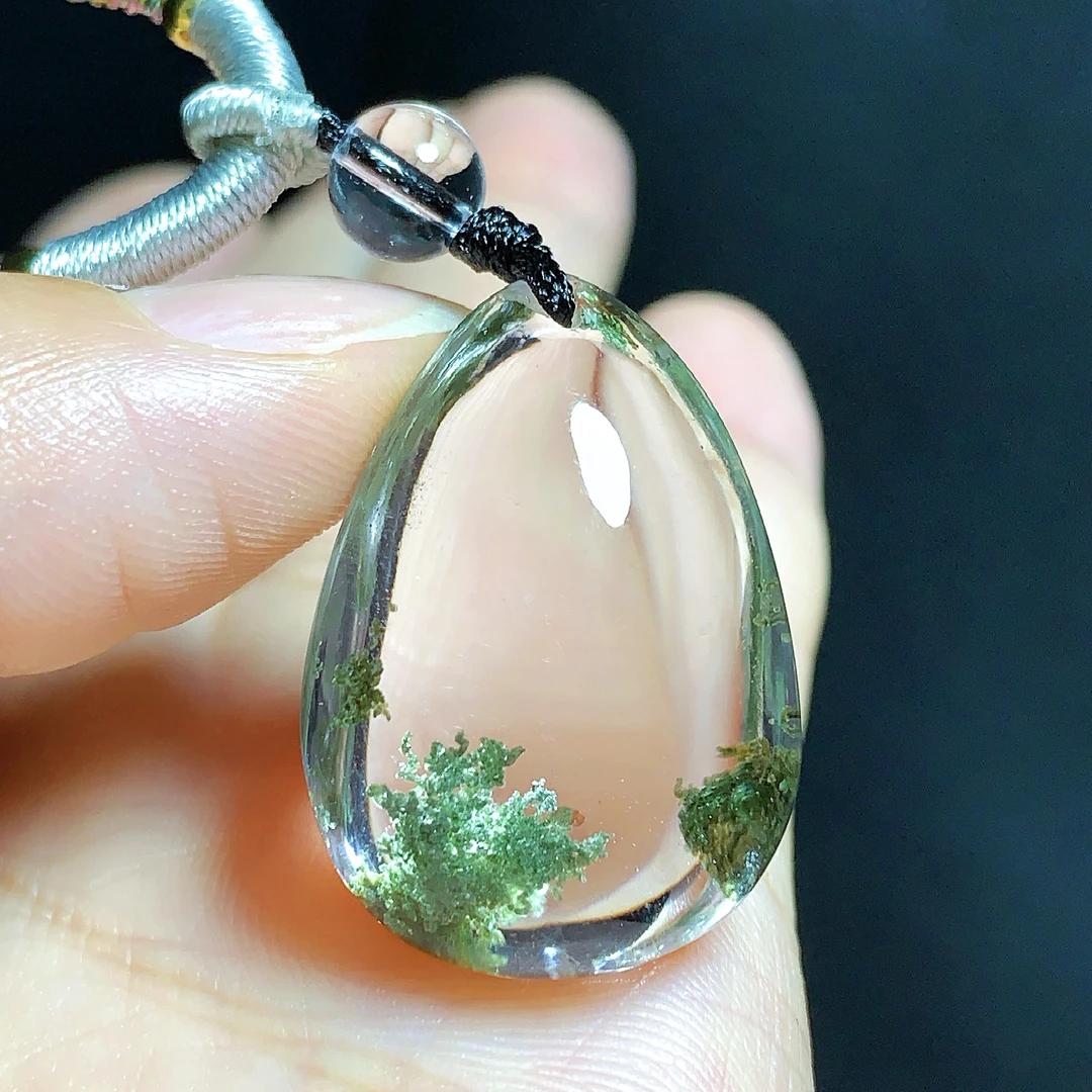东海水晶天然绿幽灵水晶吊坠毛衣链平安通透水滴项坠男女款聚宝盆