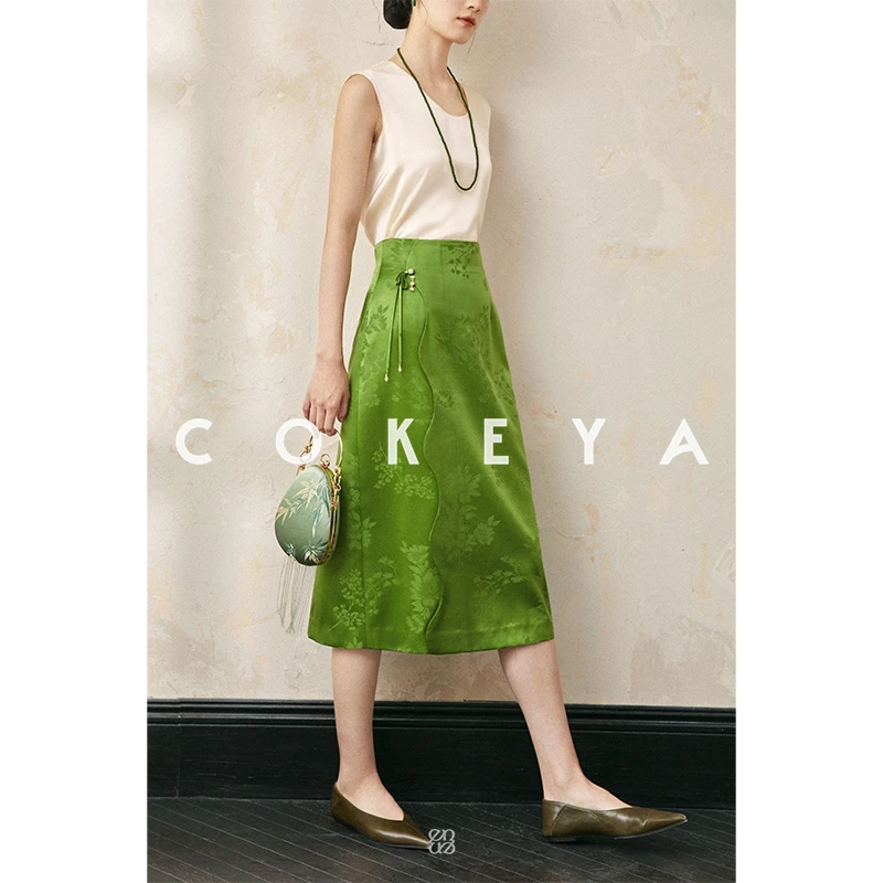 COKEYA/东方美人~灵动波澜 重磅6A级真丝花罗提花中式国风半身裙